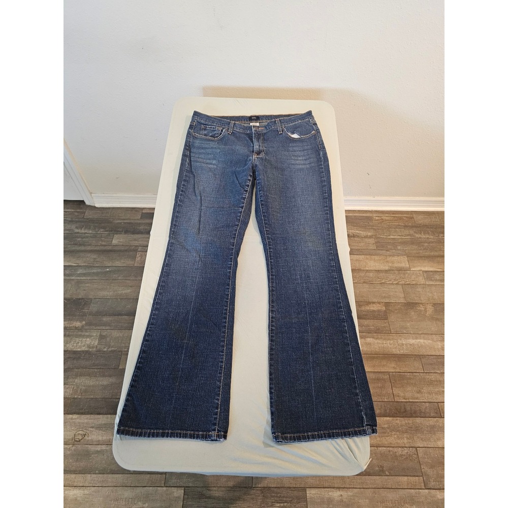 Mossimo Stretch Women Blue Bootcut Jeans Size 14 Dark Wash Denim Mid Rise
